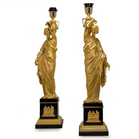 Appraisal: Pair of Neoclassical Style Gilt-Metal and Gilt-Bronze Lamps Estimate -