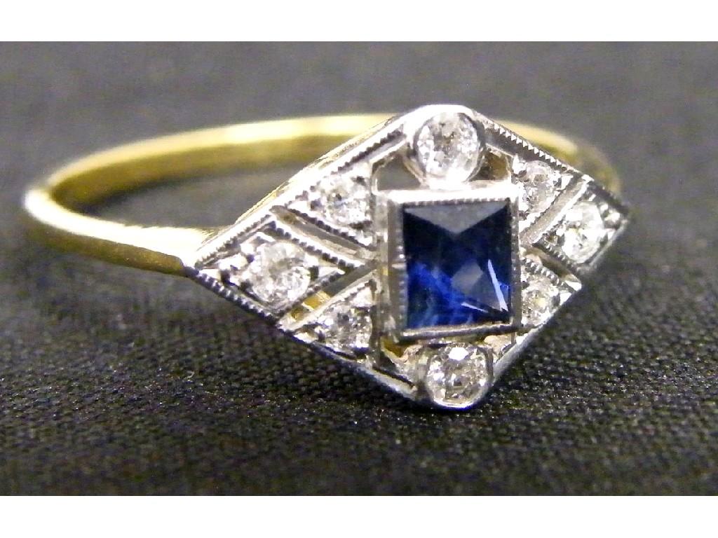 Appraisal: Attractive ct Art Deco style sapphire and diamond set ring