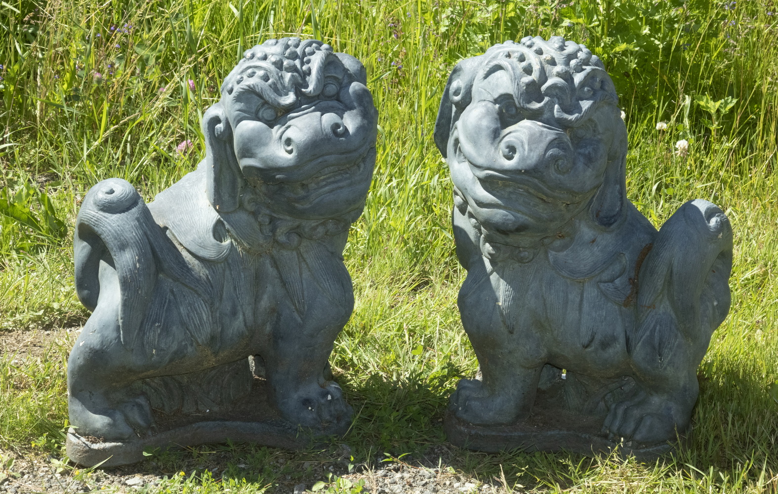 Appraisal: PR GARDEN FOO DOG FIGURES Pair of Painted Cement Guardian