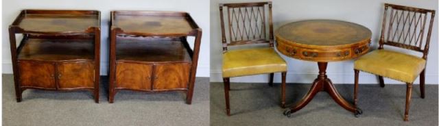 Appraisal: Leathertop Drum Table with a Pair of End Tablesand Chairs