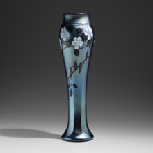 Appraisal: Tiffany Studios TALL VASE WITH CHERRY BLOSSOMS USA c hand-blown