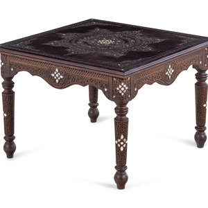 Appraisal: A Syrian Carved and Inlaid Walnut Low Table Height x