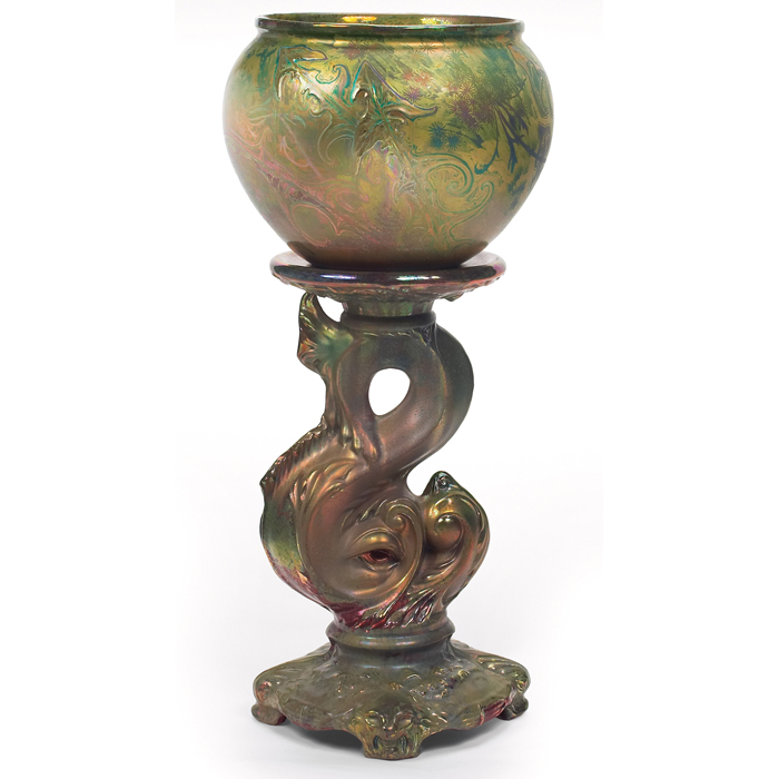 Appraisal: Weller Sicard jardiniere and pedestal elaborate design covered in a