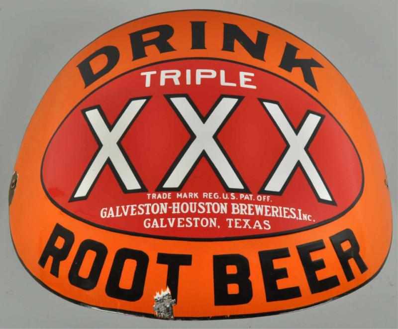 Appraisal: Porcelain Triple XXX Root Beer Curved Barrel Sign Description Clean