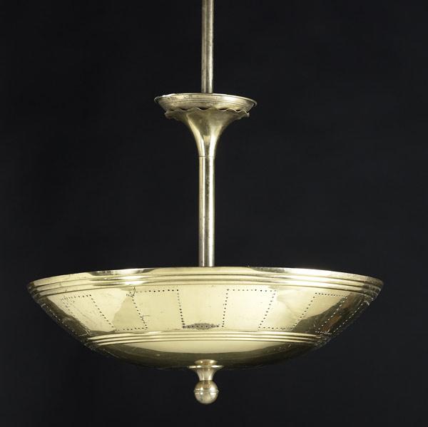 Appraisal: ART DECO Four-socket hanging fixture with pierced brass shade x