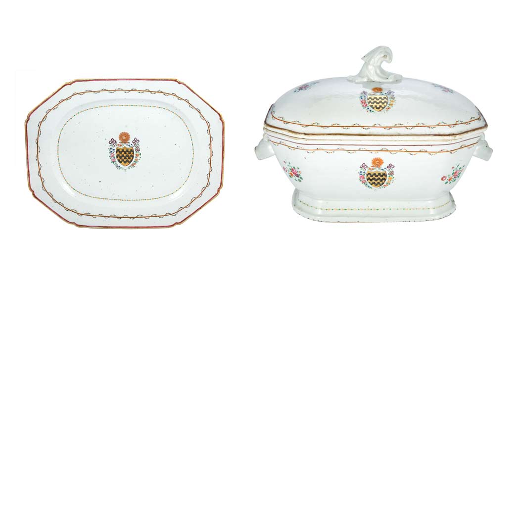 Appraisal: Chinese Export Armorial Porcelain Tureen and Underplate Each centering the