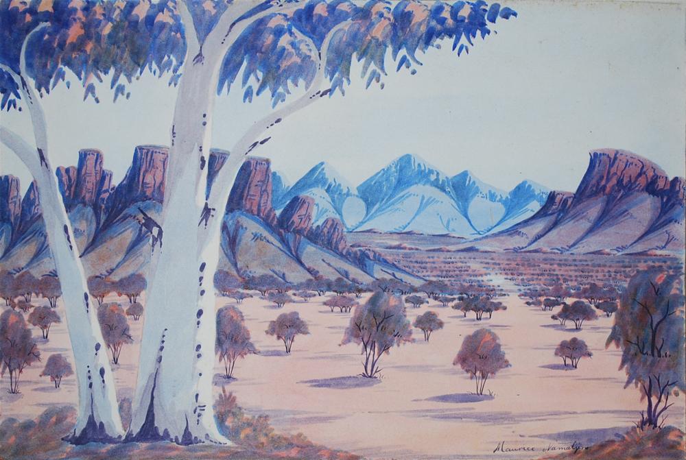 Appraisal: MAURICE NAMATJIRA CENTRAL AUSTRALIAN LANDSCAPE WATERCOLOUR X CM MAURICE NAMATJIRA