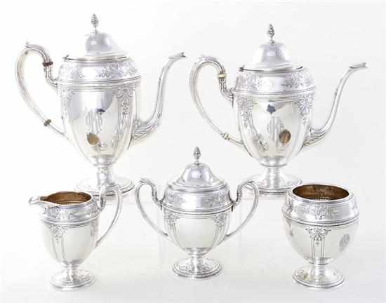 Appraisal: International sterling tea and coffee service ornate chased classical form