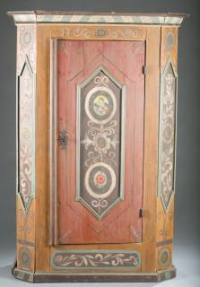 Appraisal: Polychrome Bavarian armoire Louis XVI detailed carved oval gilt mirror