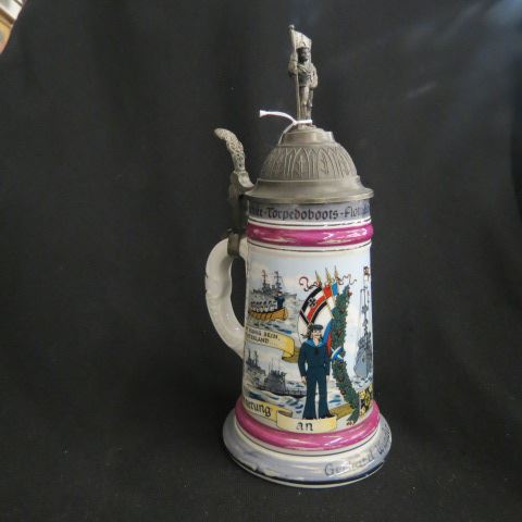 Appraisal: German Lithopane Porcelain Regimental Stein with roster figural pewter top