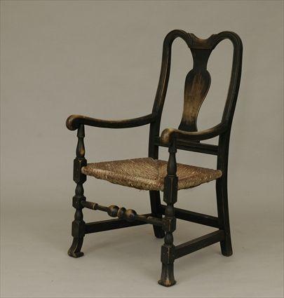 Appraisal: Queen Anne-Style Rush-Seat Armchair