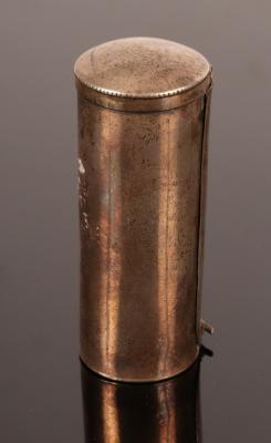 Appraisal: A George III cylindrical silver nutmeg box with folding grater