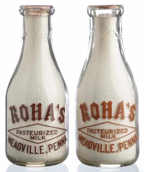 Appraisal: Lot of Roha s Milk Bottles Description Meadville PA Condition