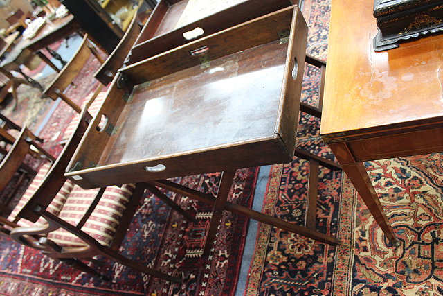 Appraisal: A TH CENTURY MAHOGANY RECTANGULAR BUTLER'S TRAY with hinged sides