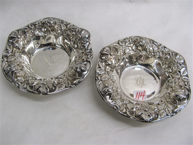 Appraisal: PAIR GORHAM STERLING SILVER BOWLS having repousse floral border Marked