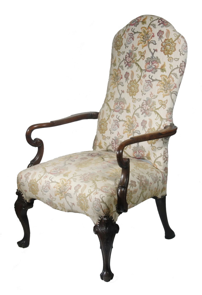 Appraisal: TH C UPHOLSTERED ARMCHAIR th c Queen Anne Style Upholstered