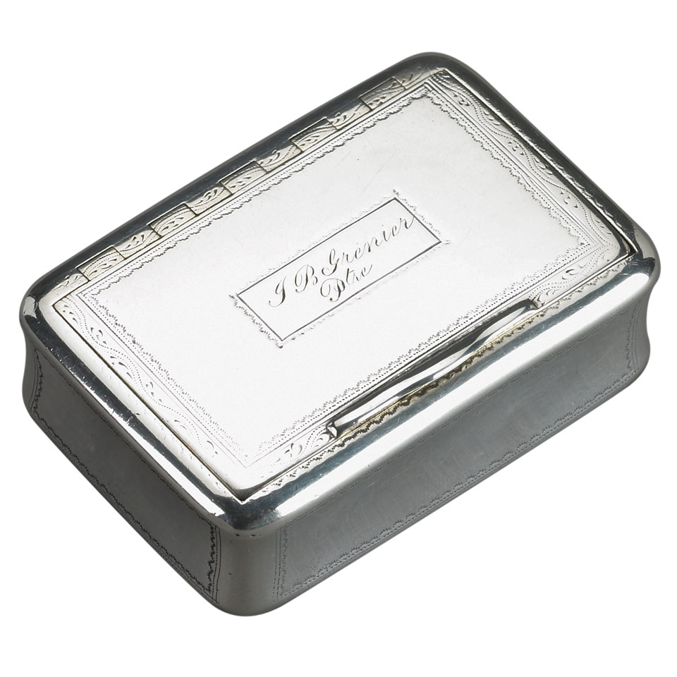 Appraisal: Canadian Silver Snuff Box Laurent Amiot Quebec Que second quarter