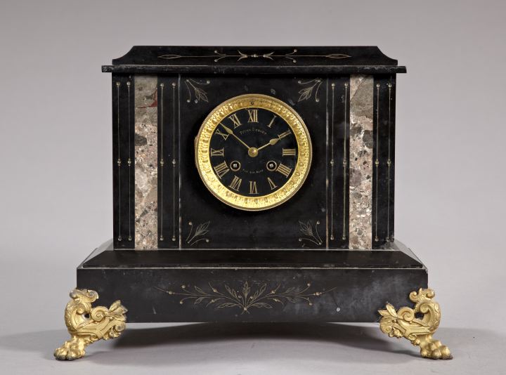 Appraisal: Fuchs Durget Sar-sur-Aube Black Slate Mantel Clock fourth quarter th