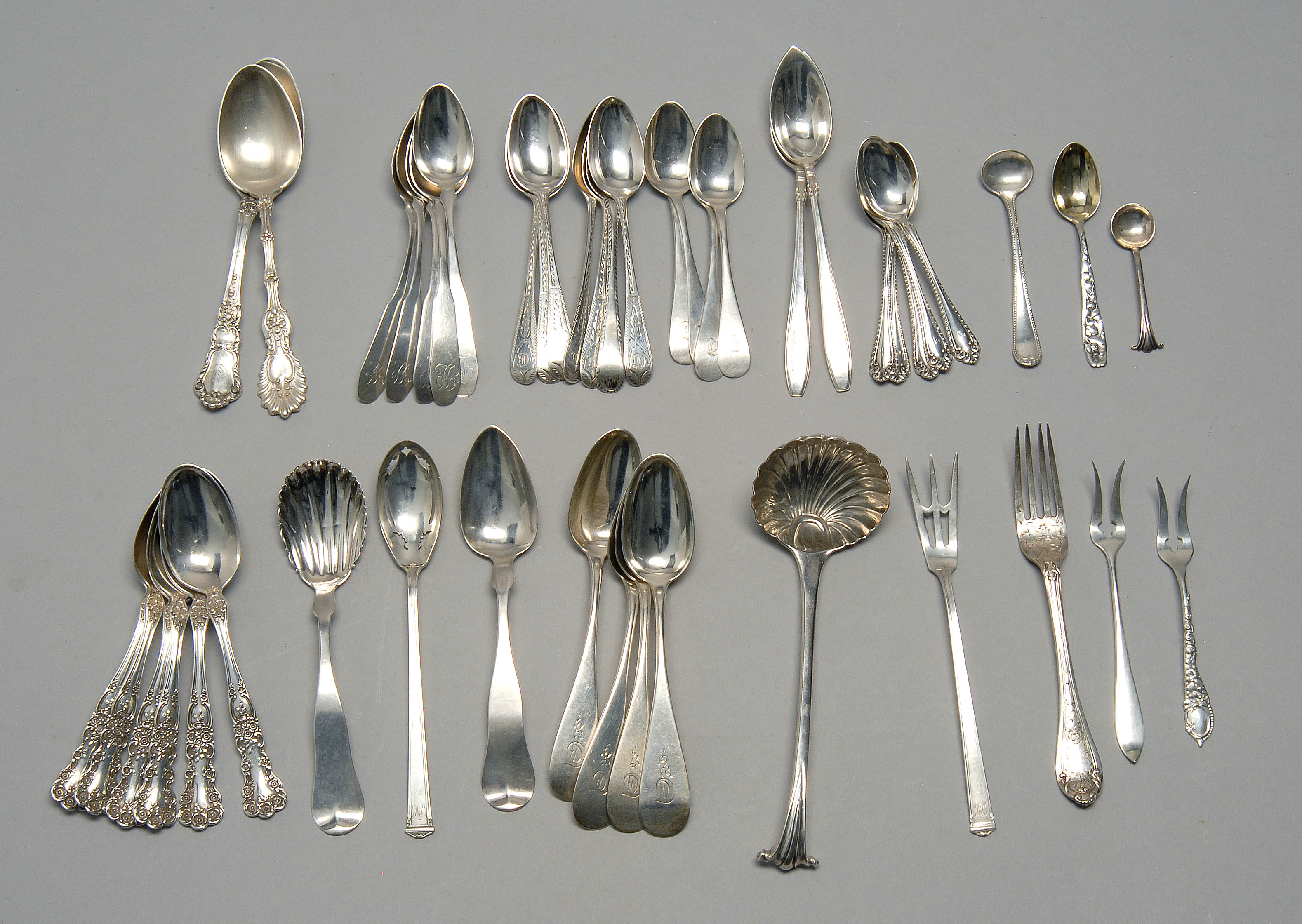 Appraisal: FORTY-SIX PIECES OF AMERICAN AND ENGLISH SILVER FLATWARE By various