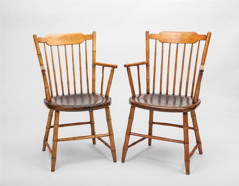 Appraisal: Pair of Federal Style Faux Bamboo Windsor Armchairs x x