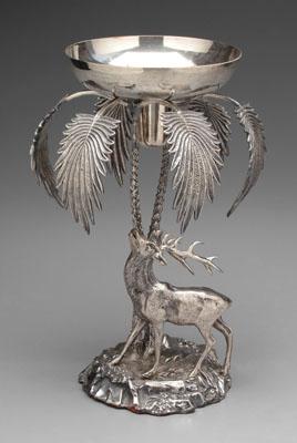 Appraisal: Silver-plated centerpiece figural base with standing deer under palm tree