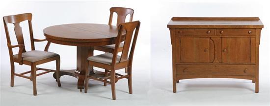 Appraisal: EIGHT PIECE DINING SET In Oak Pedastal table with three