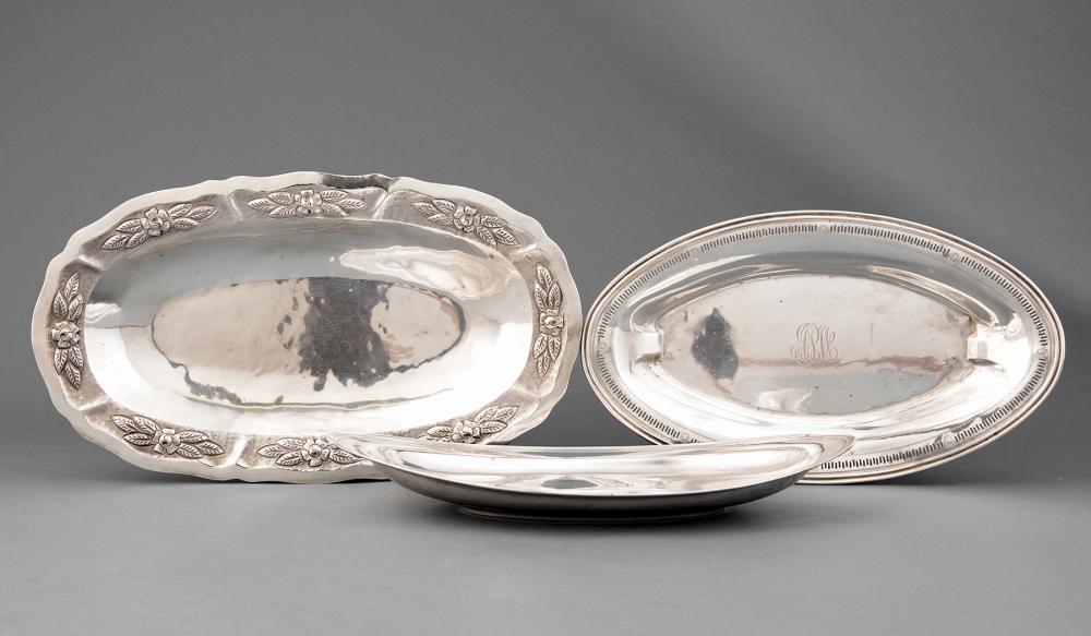 Appraisal: Group of Three Sterling Silver Bread Trays th c incl