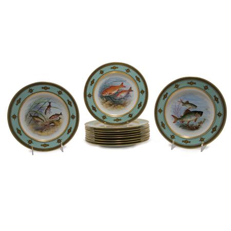 Appraisal: Set of Eleven Mintons Gilt and Painted Porcelain Fish Plates