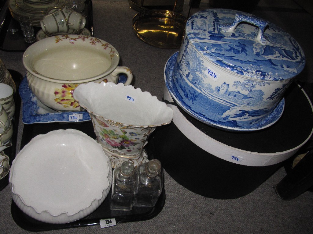 Appraisal: Tray lot of assorted ceramics Daly's hat box cheese bell