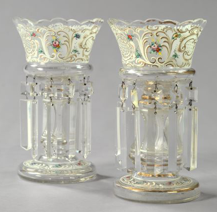 Appraisal: Pair of Bohemian Cut White-Enameled and Parcel-Gilt Glass Lustres fourth