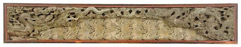 Appraisal: Chinese Carved Dragon Panel probably th century high relief carved