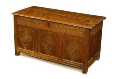 Appraisal: A late th century oak chest the moulded edge top