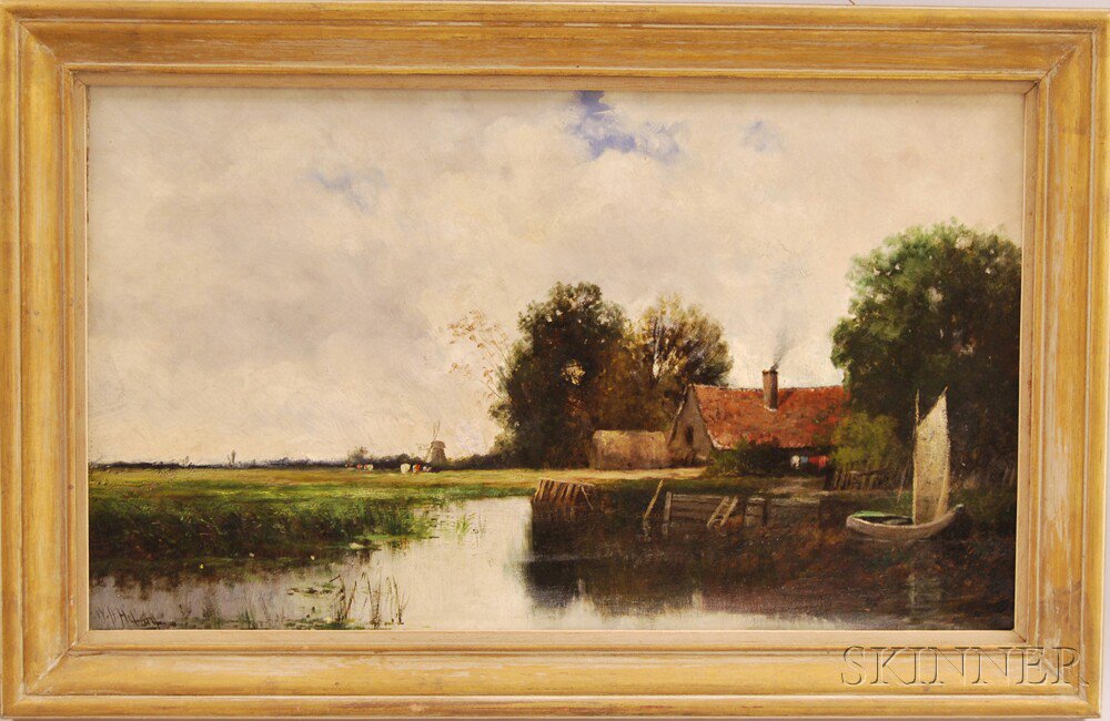 Appraisal: William Henry Hilliard American - Riverside Farm with Distant Windmill