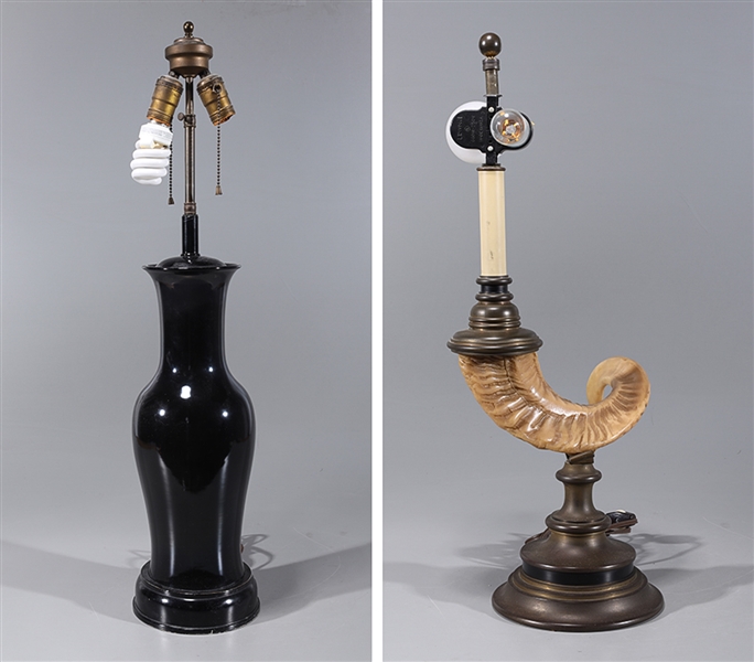 Appraisal: Two various lamps including black glazed vase mounted as lamp