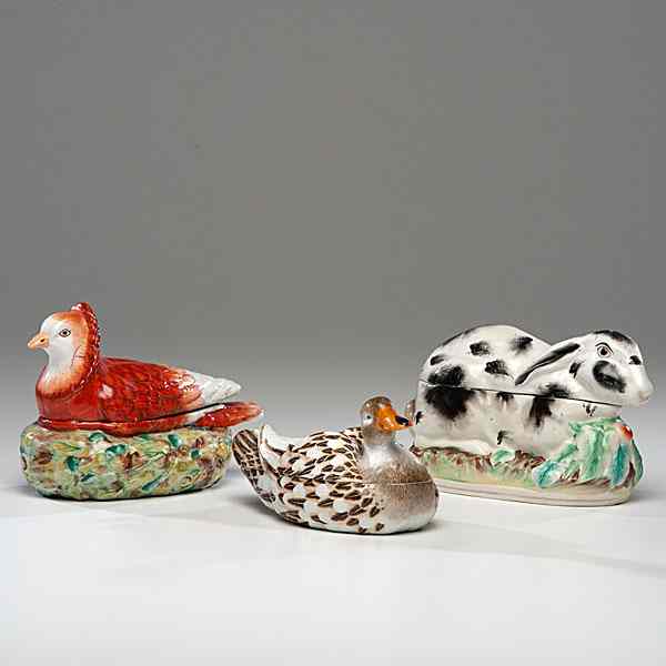 Appraisal: Staffordshire Animal Tureens English th century Three Staffordshire animal tureens