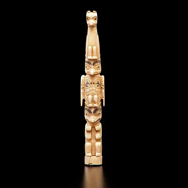 Appraisal: Walrus Ivory Carved Totem Pole beautifully carved with three figures