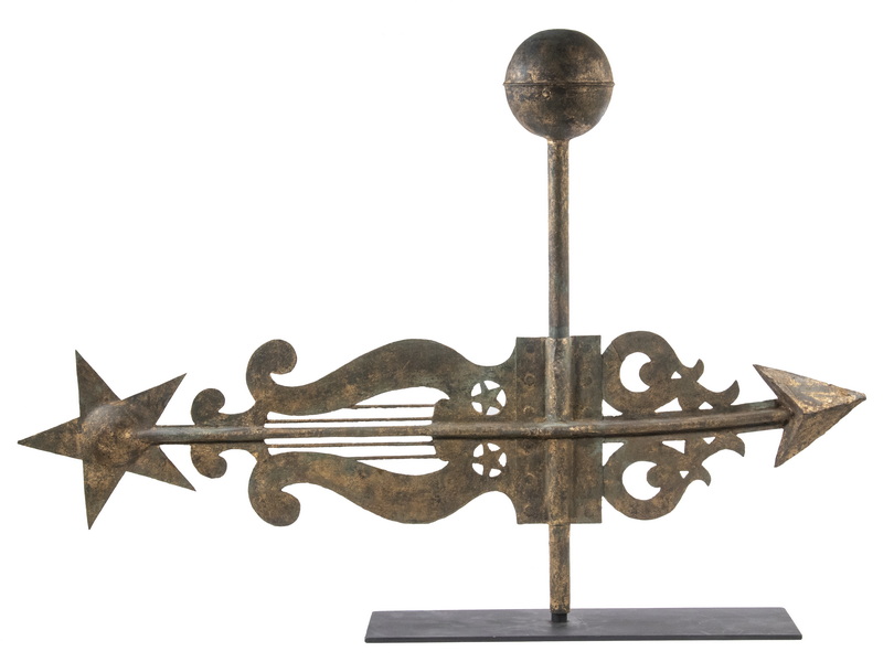 Appraisal: LYRE SCROLL BANNERETTE WEATHERVANE Mid- th c Copper Zinc Weathervane