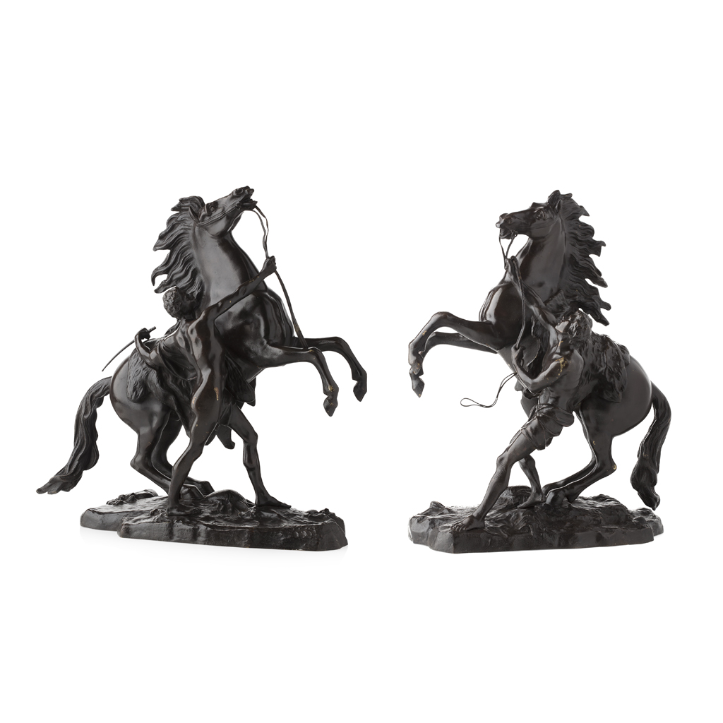 Appraisal: AFTER GUILLAUME COUSTOU LARGE PAIR OF BRONZE MARLY HORSE FIGURES