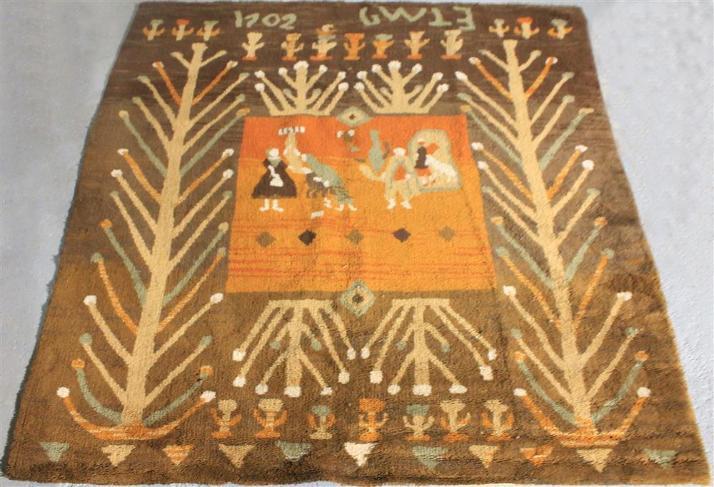 Appraisal: SCANDINAVIAN BROWN WOOL SHAG RUG WITH DESIGN having a central