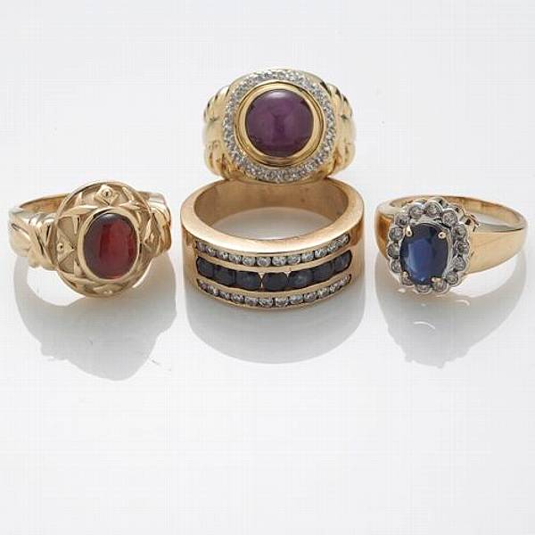 Appraisal: A collection of four gem-set diamond stone and k gold