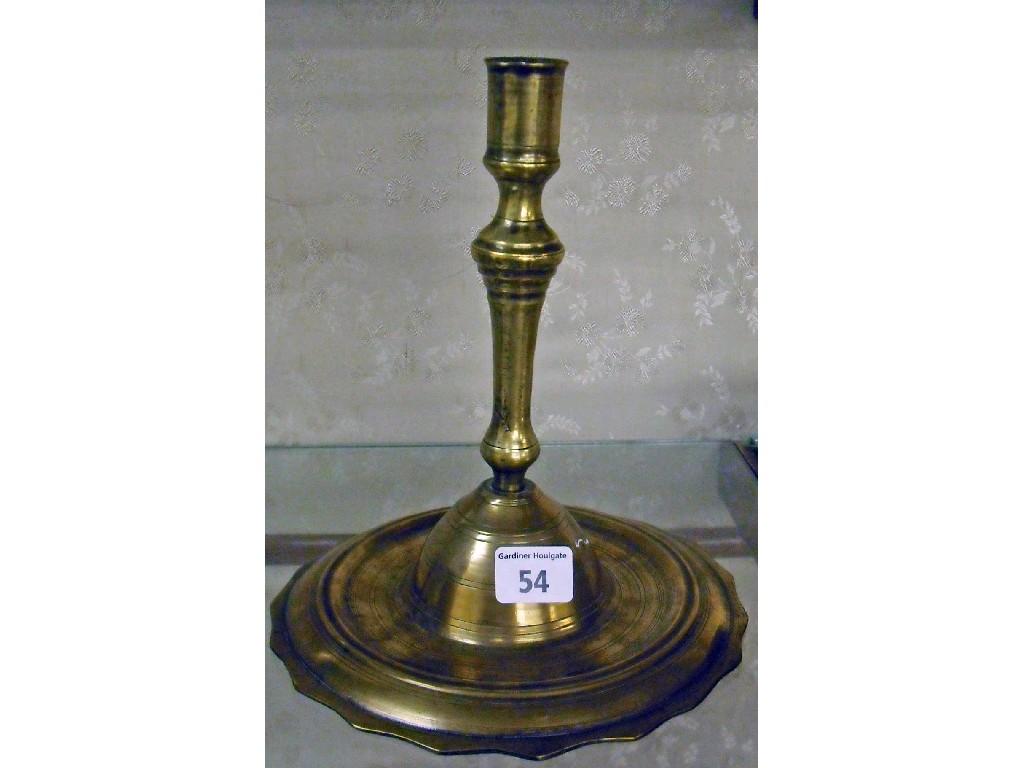 Appraisal: Interesting early wide base circular brass candlestick possibly th century