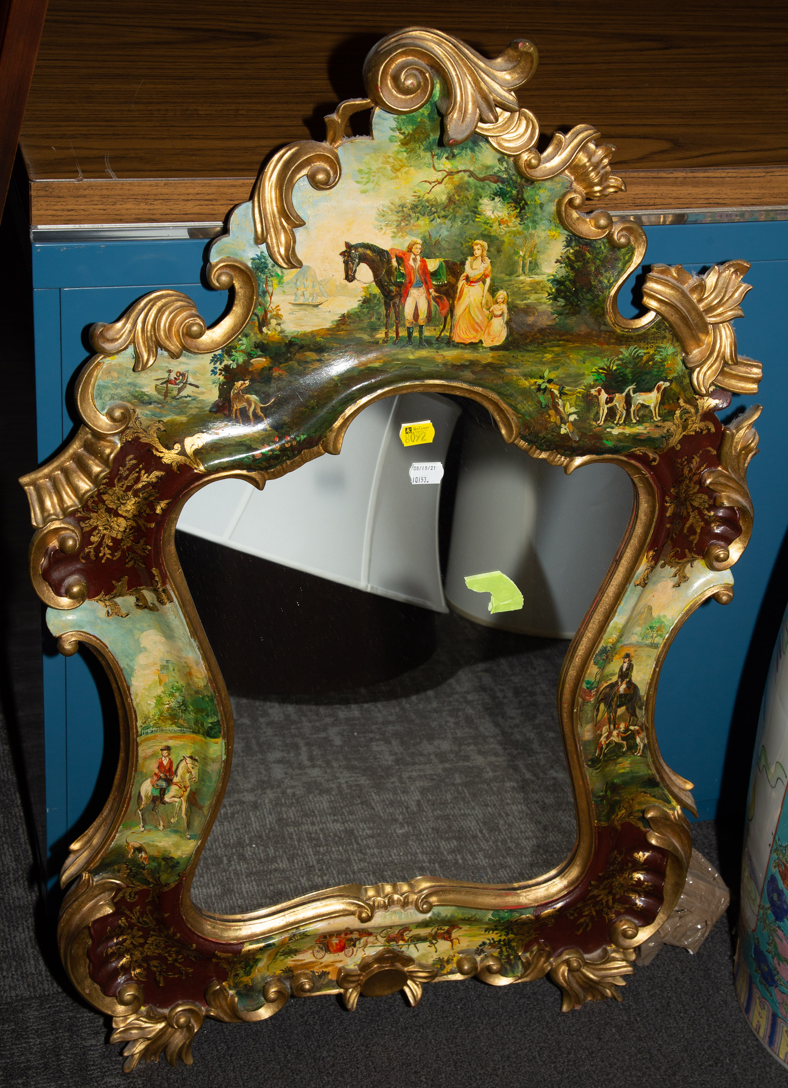 Appraisal: PAINT DECORATED ROCOCO STYLE WALL MIRROR in H in W