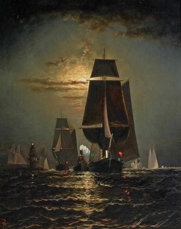 Appraisal: ELISHA TAYLOR BAKER American - Sailing by Moonlight oil on