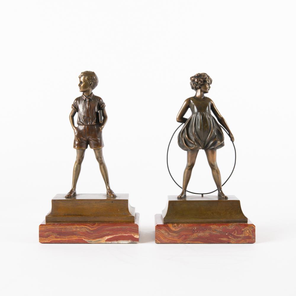 Appraisal: FERDINAND PREISS BRONZES 'HOOP GIRL' 'SONNY BOY' Johann Philipp Ferdinand