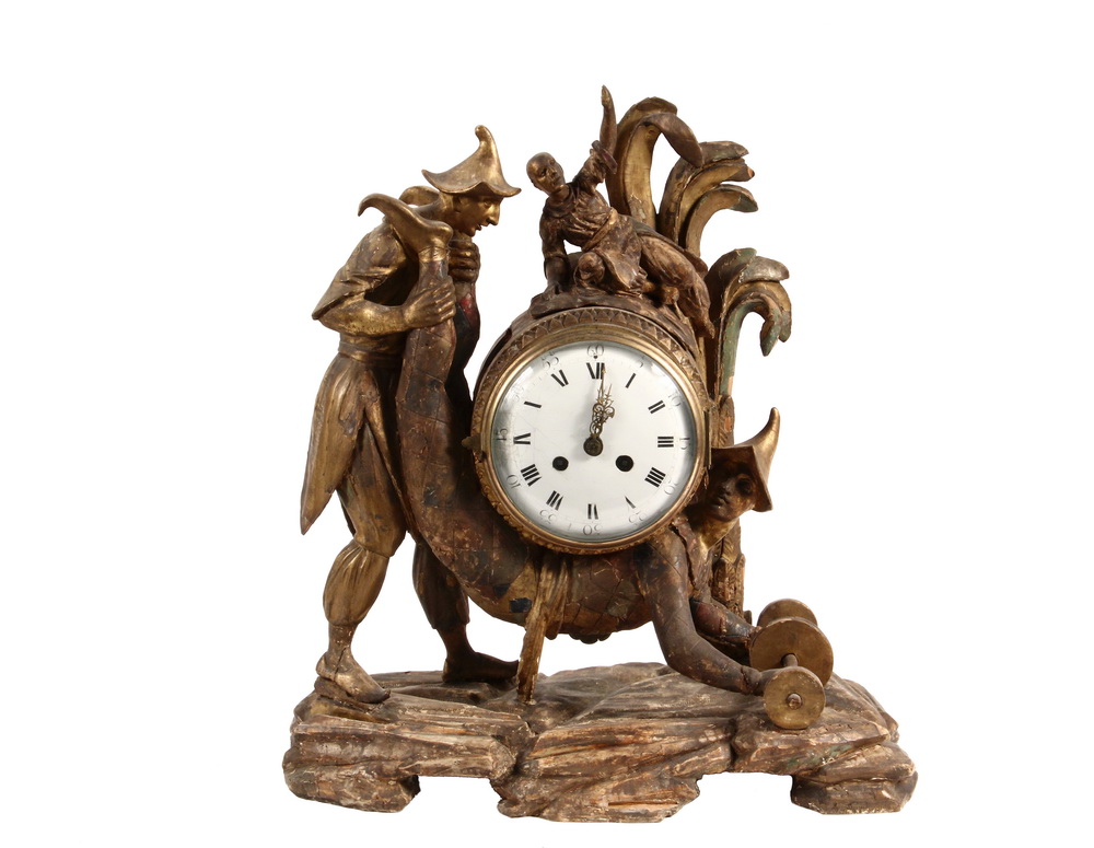 Appraisal: RARE FIGURAL VENETIAN CLOCK - th c Carved Polychrome and