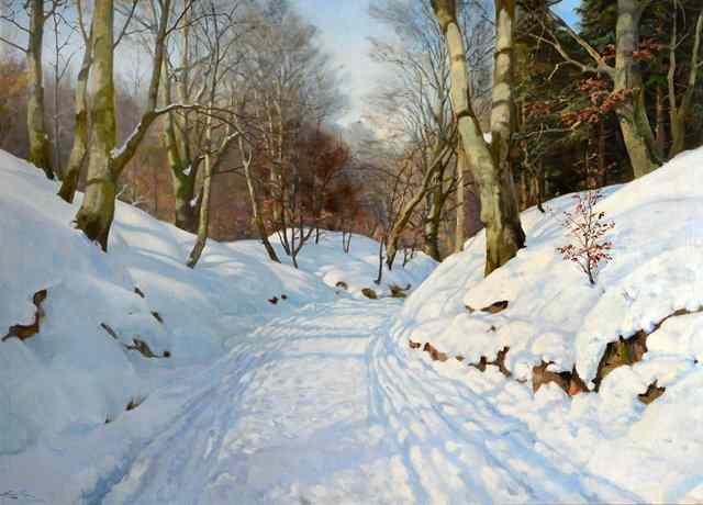 Appraisal: HARALD PRYN - A snow covered woodland signed and inscribed