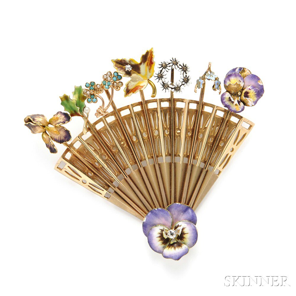 Appraisal: kt Gold Stickpin Brooch designed as a fan set with