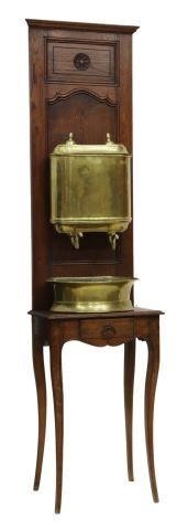 Appraisal: French Provincial brass lavabo on stand late th c oak