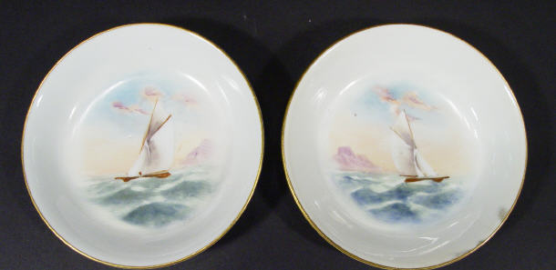 Appraisal: Two Royal Worcester bone china dishes hand painted with sailing