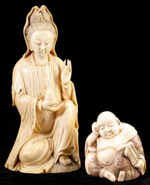 Appraisal: Two Chinese Ivory Carvingsthe first is of a seated female